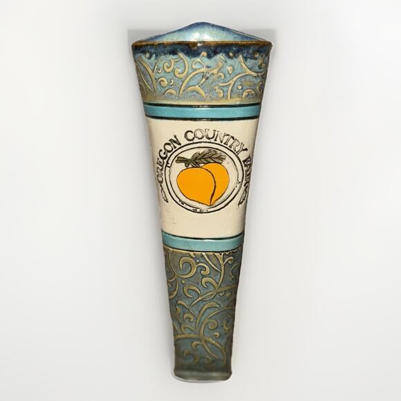 Oregon Country Fair Souvenir Handmade Ceramic Pottery Wall Vase Peach Blue OCF - Picture 1 of 4